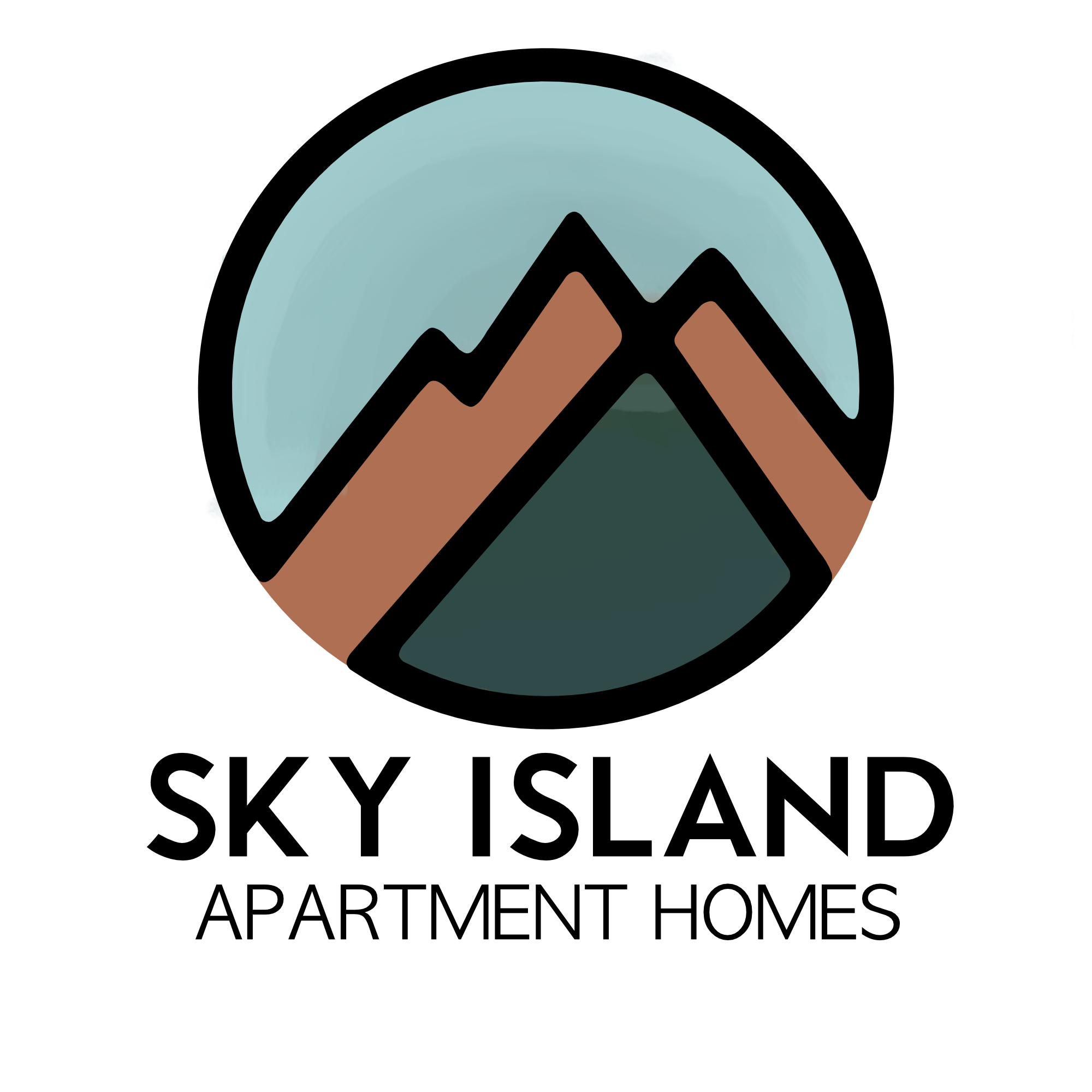 A logo for Sky Island Apartment Homes featuring mountain peaks.